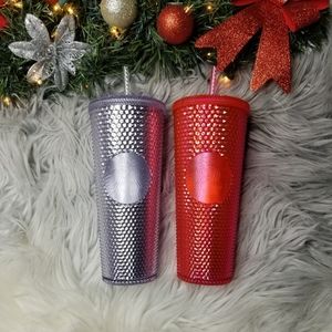 2 STARBUCKS 2019 FALL HOLIDAY Neon Pink & Platunum